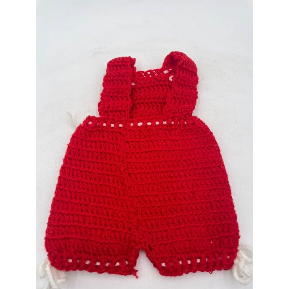 Handmade Red & White Crochet Baby Overalls With Decorative Bow & Button Detail - Picture 2 of 4
